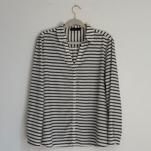 The Limited Black and White Striped Button Down Blouse